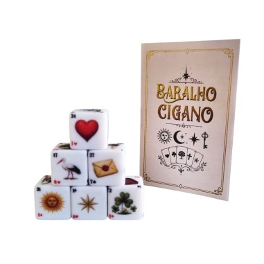 6 Dados Lenormand + Saquinho + Livreto com significado inspirado no baralho cigano