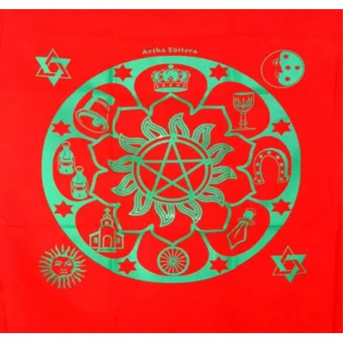 Toalha vermelha para tarô, oráculos - Mandala Cigana 70 cm