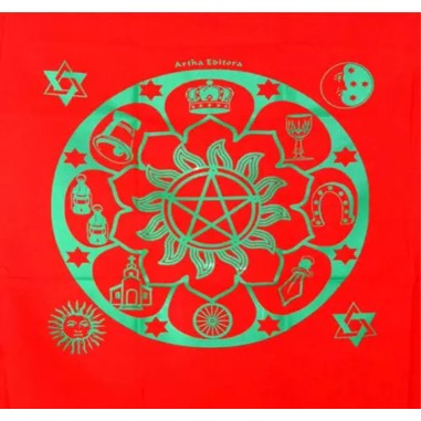 Toalha vermelha para tarô, oráculos - Mandala Cigana 70 cm