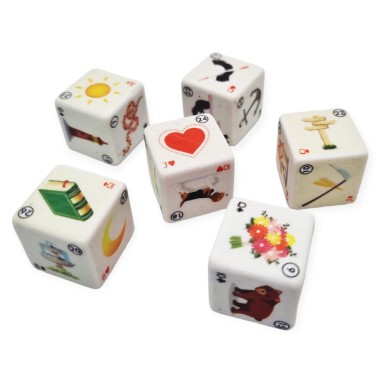 6 Dados Lenormand + Saquinho + Livreto com significado inspirado no baralho cigano